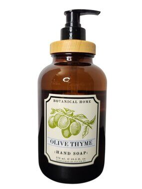 Botanical Home Olive Thyme Hand Soap 19.5oz Amber Glass Pump Kitchen Decor